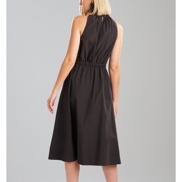 Natori Dress Womens Size Large Techno Poplin Dress Midi Black Chic Pockets - Picture 2 of 8